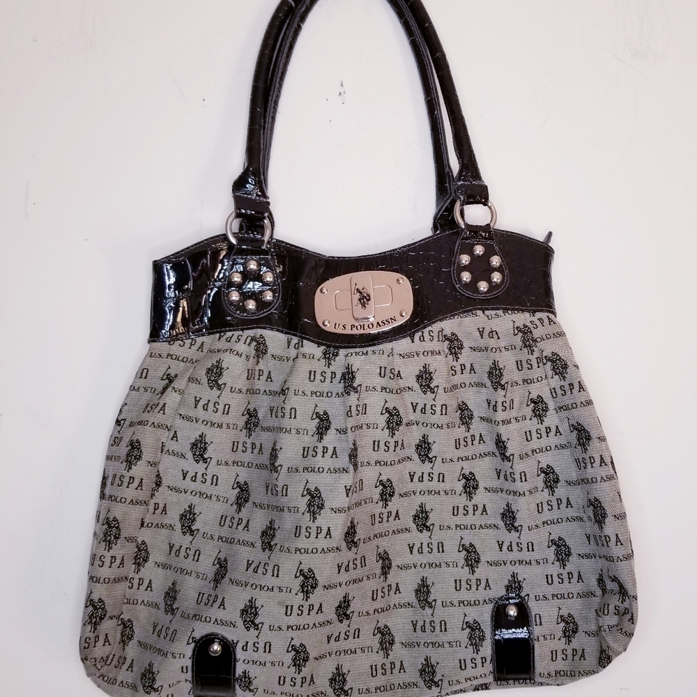 US Polo Assn logo detailed black and grey Purse